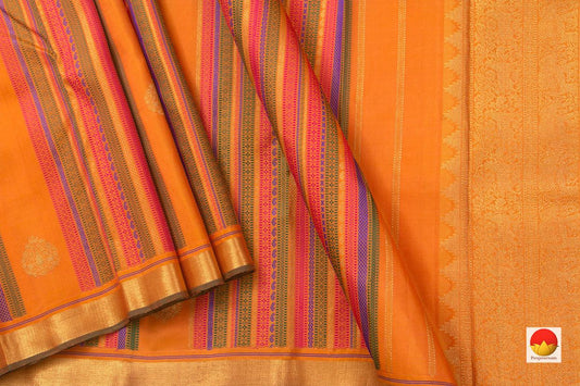 Mustard Kanchipuram Silk Saree Handwoven Pure Silk Pure Zari For Festive Wear PV NYC 787 - Silk Sari - Panjavarnam