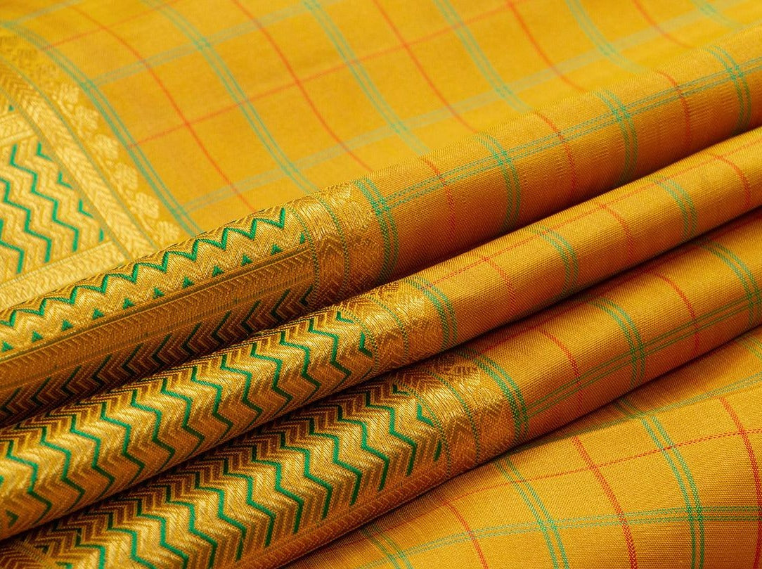 Mustard Kanchipuram Silk Saree Handwoven Pure Silk Pure Zari For Wedding Wear PV NYC 646 - Silk Sari - Panjavarnam