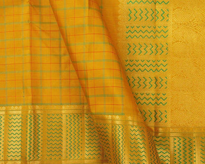 Mustard Kanchipuram Silk Saree Handwoven Pure Silk Pure Zari For Wedding Wear PV NYC 646 - Silk Sari - Panjavarnam PV NYC 646