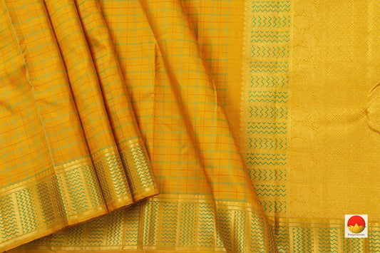 Mustard Kanchipuram Silk Saree Handwoven Pure Silk Pure Zari For Wedding Wear PV NYC 646 - Silk Sari - Panjavarnam PV NYC 646