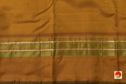 Mustard Kanchipuram Silk Saree With Veldhari Stripes Handwoven Pure Silk No Zari For Office Wear PV SA 2031 - Silk Sari - Panjavarnam