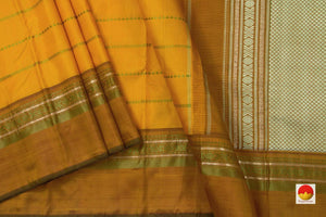 Mustard Kanchipuram Silk Saree With Veldhari Stripes Handwoven Pure Silk No Zari For Office Wear PV SA 2031 - Silk Sari - Panjavarnam PV SA 2031