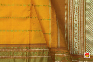 Mustard Kanchipuram Silk Saree With Veldhari Stripes Handwoven Pure Silk No Zari For Office Wear PV SA 2031 - Silk Sari - Panjavarnam PV SA 2031