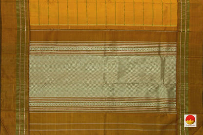 Mustard Kanchipuram Silk Saree With Veldhari Stripes Handwoven Pure Silk No Zari For Office Wear PV SA 2031 - Silk Sari - Panjavarnam PV SA 2031