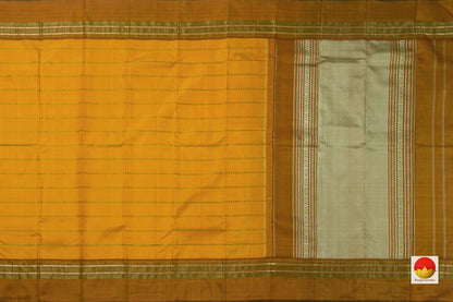 Mustard Kanchipuram Silk Saree With Veldhari Stripes Handwoven Pure Silk No Zari For Office Wear PV SA 2031 - Silk Sari - Panjavarnam PV SA 2031
