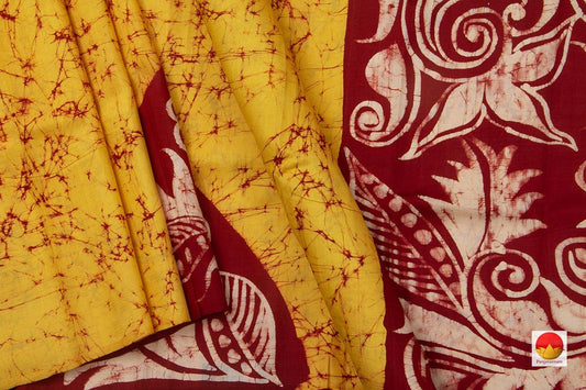 Mustard Lightweight Batik Silk Saree Handwoven Pure Silk For Office Wear PB 312 - Batik Silk - Panjavarnam