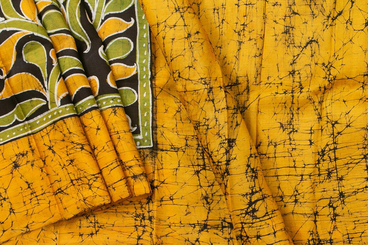 Mustard Lightweight Batik Silk Saree Handwoven Pure Silk For Office Wear PB 319 - Linen Sari - Panjavarnam