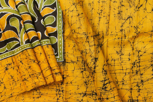 Mustard Lightweight Batik Silk Saree Handwoven Pure Silk For Office Wear PB 319 - Linen Sari - Panjavarnam