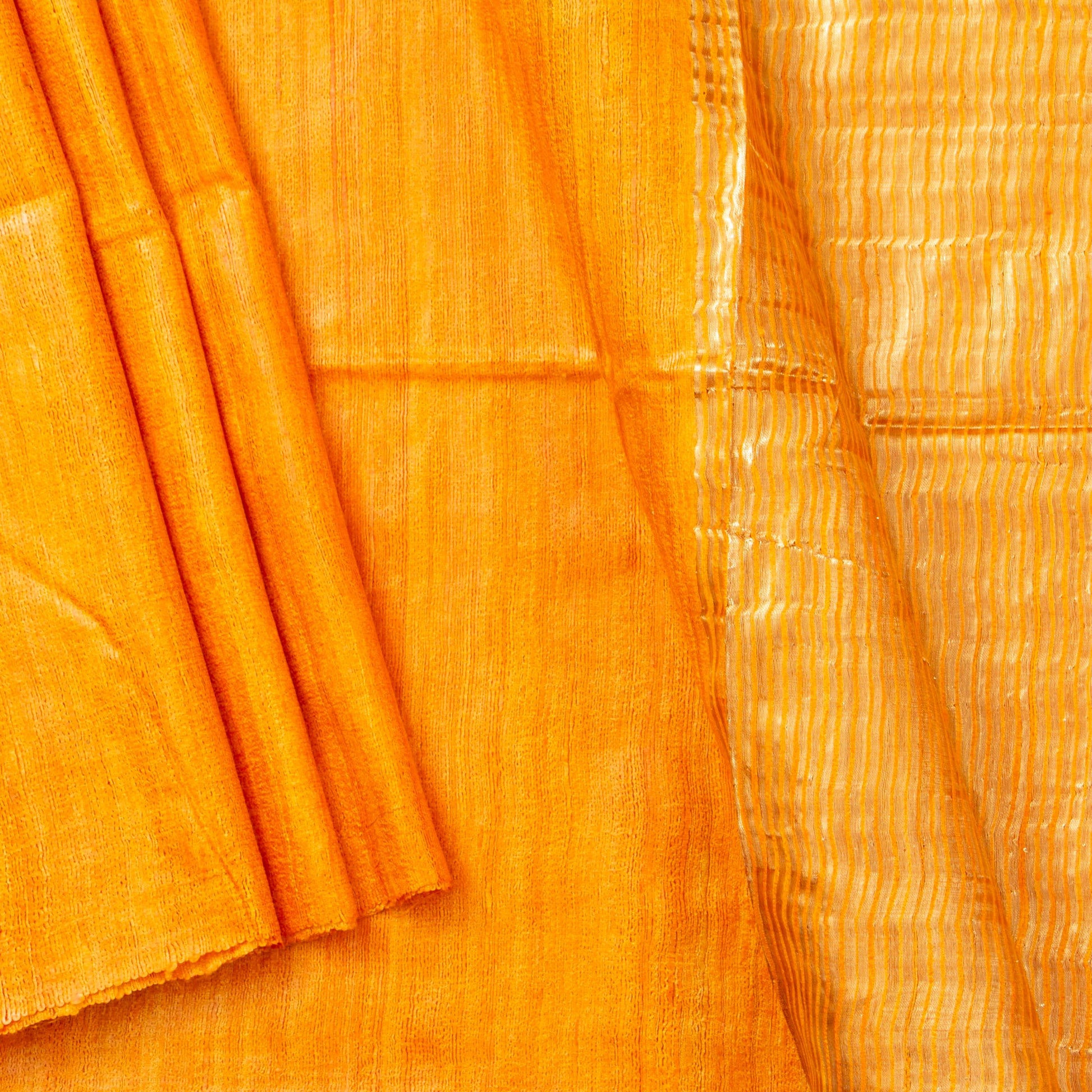 Mustard Tussar Silk Saree Handwoven PT 2076 - Tussar Silk - Panjavarnam PT 2076