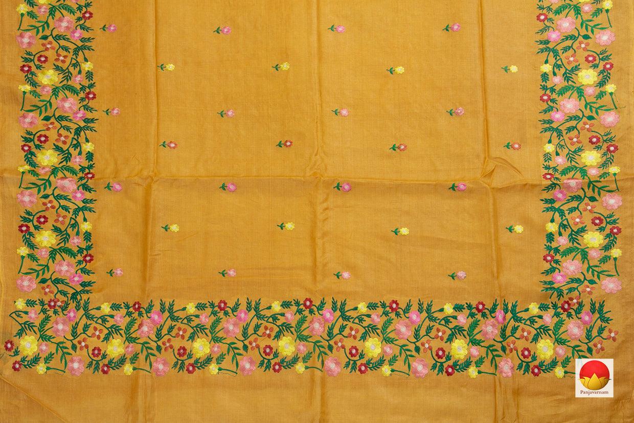 Mustard Yellow Pure Tussar Silk Saree With Embroidery Border For Casual Wear PT 753 - Tussar Silk - Panjavarnam