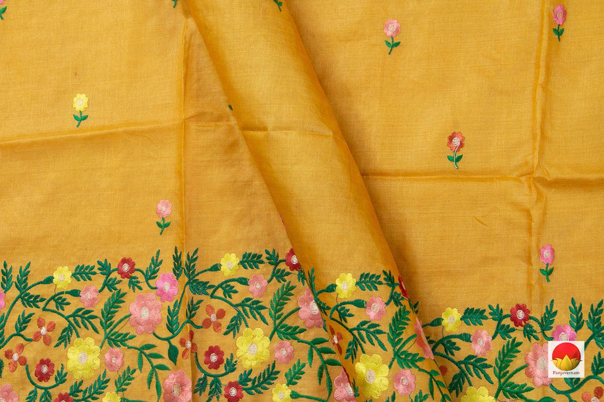 Mustard Yellow Pure Tussar Silk Saree With Embroidery Border For Casual Wear PT 753 - Tussar Silk - Panjavarnam PT 753