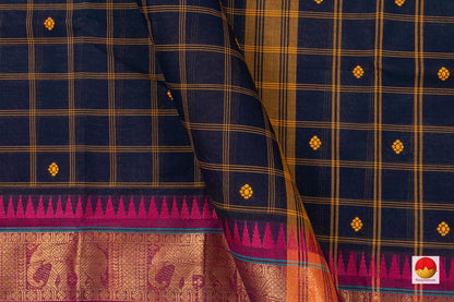 Navy Blue And Cyan Chettinad Cotton Saree For Casual Wear PV SK CC 115 - Cotton Saree - Panjavarnam