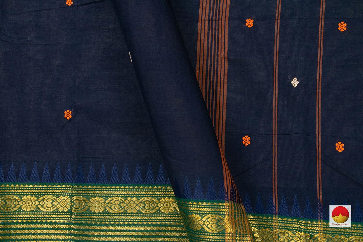 Navy Blue And Green Chettinad Cotton Saree For Casual Wear PV CC 153 - Cotton Saree - Panjavarnam