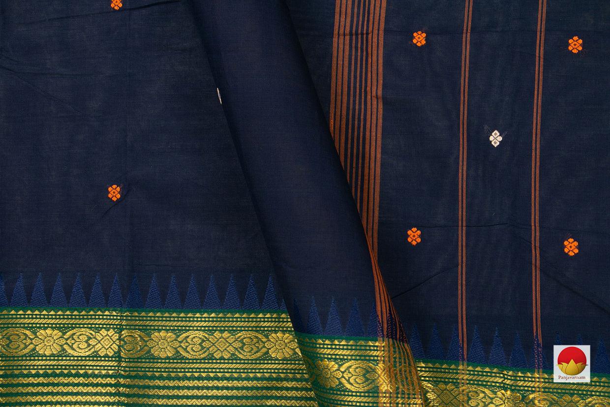 Navy Blue And Green Chettinad Cotton Saree For Casual Wear PV CC 153 - Cotton Saree - Panjavarnam PV CC 153