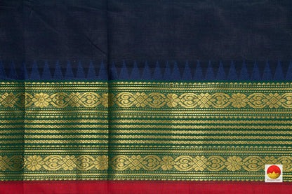 Navy Blue And Green Chettinad Cotton Saree For Casual Wear PV CC 153 - Cotton Saree - Panjavarnam PV CC 153