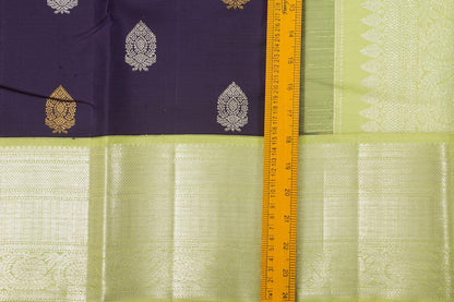 Navy Blue And Green Kanchipuram Silk Saree With Medium Border Handwoven Pure Silk For Wedding Wear PV NYC 997 - Silk Sari - Panjavarnam