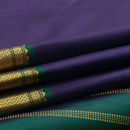 Navy Blue And Green Kanjivaram Silk Saree With Medium Border Handwoven Pure Silk For Festive Wear PV J 2936 - Silk Sari - Panjavarnam PV J 2936