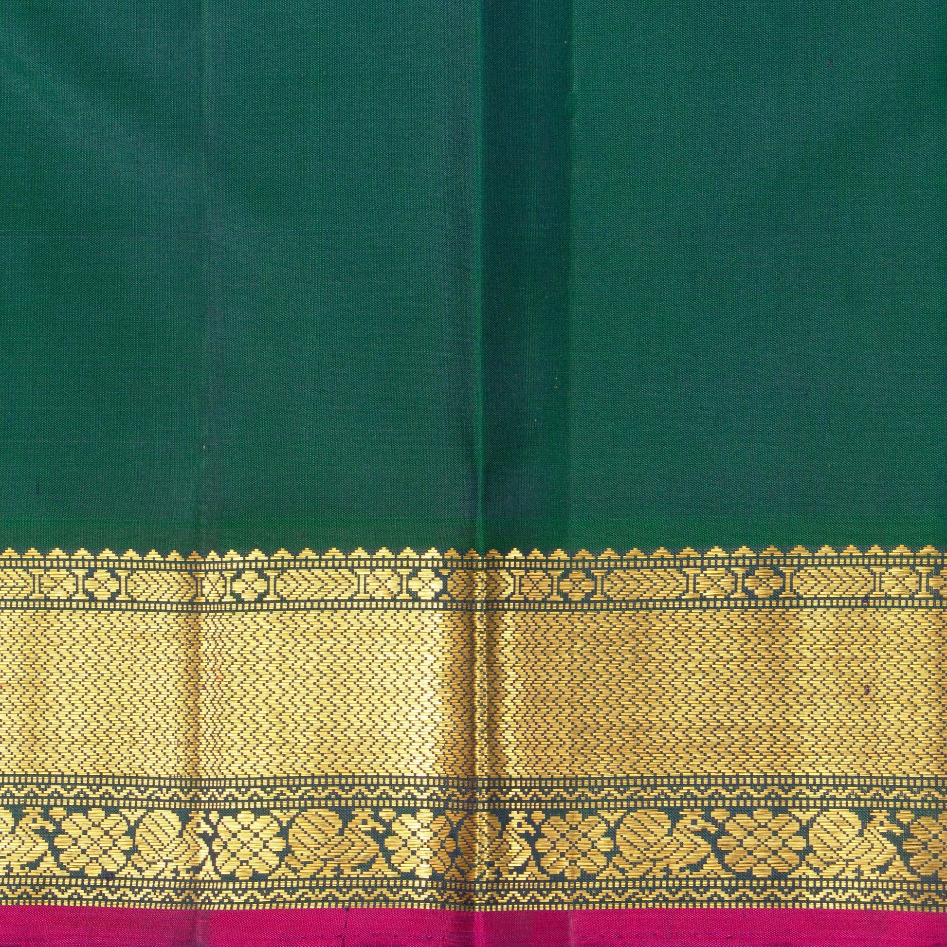 Navy Blue And Green Kanjivaram Silk Saree With Medium Border Handwoven Pure Silk For Festive Wear PV J 2936 - Silk Sari - Panjavarnam PV J 2936