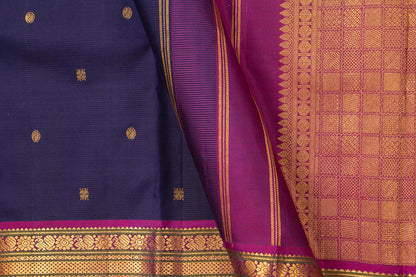 Navy Blue And Magenta Kanchipuram Silk Saree With Medium Border Handwoven Pure Silk For Wedding Wear PV J 392 - Silk Sari - Panjavarnam PV J 392