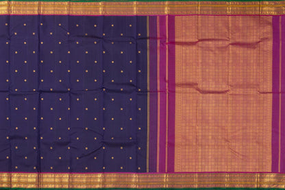 Navy Blue And Magenta Kanchipuram Silk Saree With Medium Border Handwoven Pure Silk For Wedding Wear PV J 392 - Silk Sari - Panjavarnam PV J 392