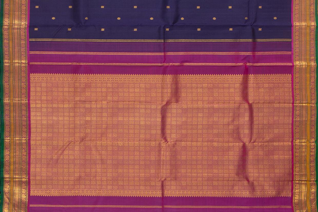 Navy Blue And Magenta Kanchipuram Silk Saree With Medium Border Handwoven Pure Silk For Wedding Wear PV J 392 - Silk Sari - Panjavarnam PV J 392