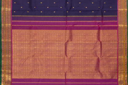 Navy Blue And Magenta Kanchipuram Silk Saree With Medium Border Handwoven Pure Silk For Wedding Wear PV J 392 - Silk Sari - Panjavarnam PV J 392