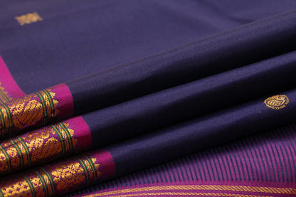 Navy Blue And Magenta Kanchipuram Silk Saree With Medium Border Handwoven Pure Silk For Wedding Wear PV J 392 - Silk Sari - Panjavarnam PV J 392