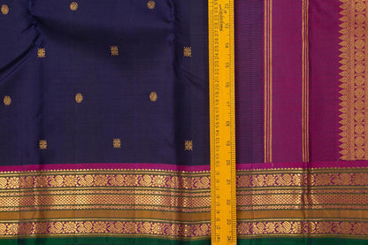 Navy Blue And Magenta Kanchipuram Silk Saree With Medium Border Handwoven Pure Silk For Wedding Wear PV J 392 - Silk Sari - Panjavarnam PV J 392