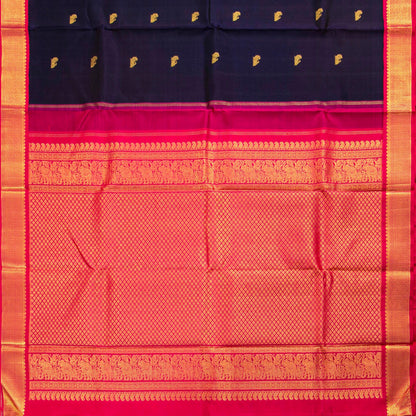 Navy Blue And Pink Kanchipuram Silk Saree For Festive Wear PV NYC 1321 - Silk Sari - Panjavarnam PV NYC 1321