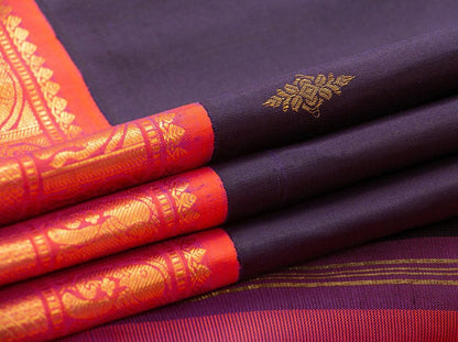 Navy Blue And Pink Kanchipuram Silk Saree With Medium Border Handwoven Pure Silk For Wedding Wear PV J 219 A - Silk Sari - Panjavarnam