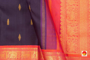 Navy Blue And Pink Kanchipuram Silk Saree With Medium Border Handwoven Pure Silk For Wedding Wear PV J 219 A - Silk Sari - Panjavarnam PV J 219 A