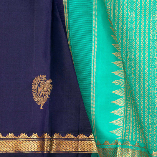 Navy Blue And Sea Green Kanchipuram Silk Saree For Festive Wear PV NYC 1526 - Silk Sari - Panjavarnam PV NYC 1526