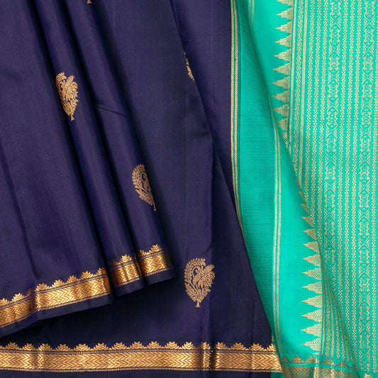 Navy Blue And Sea Green Kanchipuram Silk Saree For Festive Wear PV NYC 1526 - Silk Sari - Panjavarnam PV NYC 1526