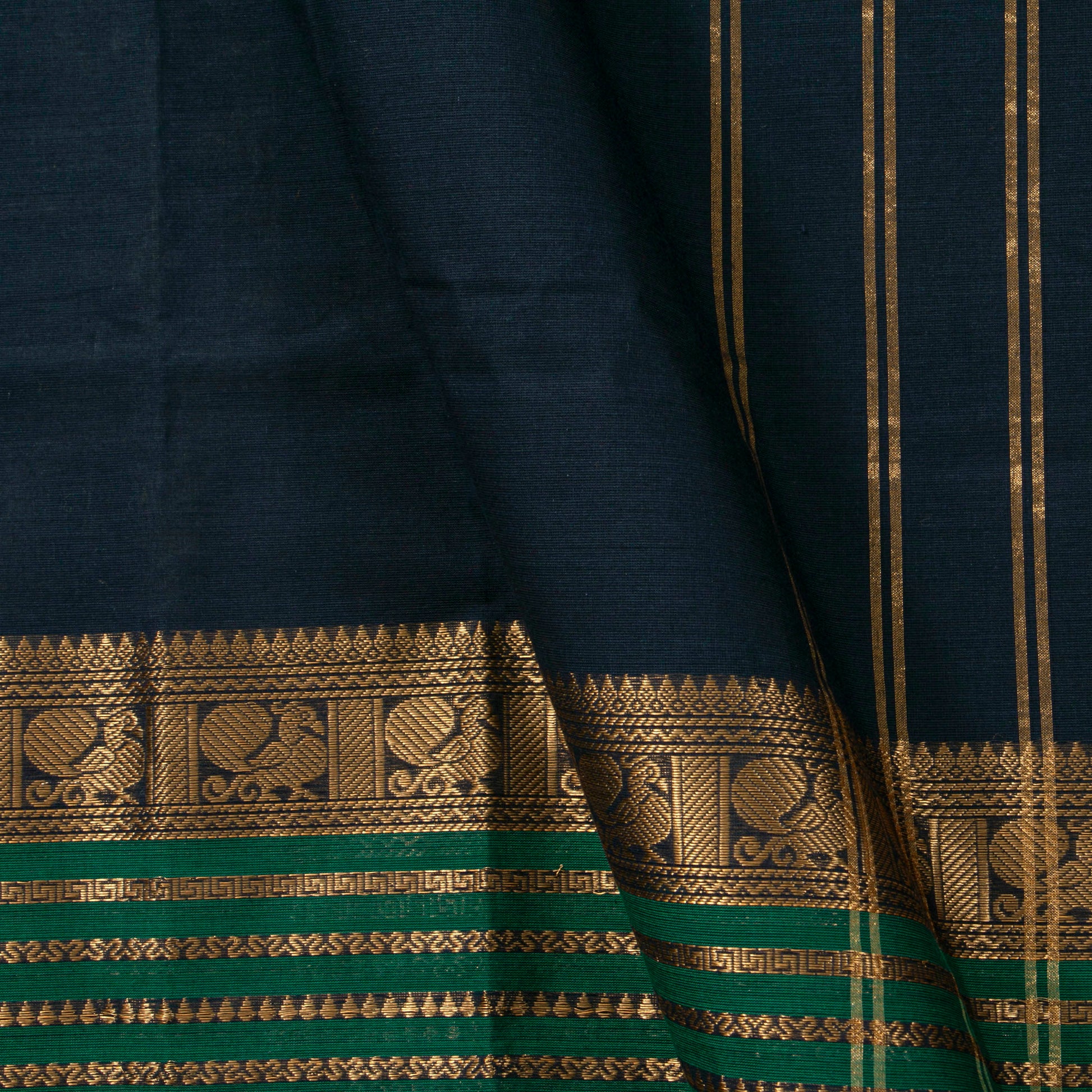 Navy Blue Kanchi Cotton Saree PV MM KC 107 - Cotton Saree - Panjavarnam PV MM KC 107