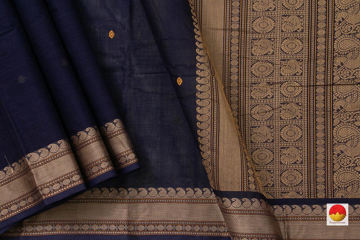 Navy Blue Kanchi Cotton Saree With Butta And Silk Thread Border For Office Wear PV KC 375 - Cotton Saree - Panjavarnam PV KC 375