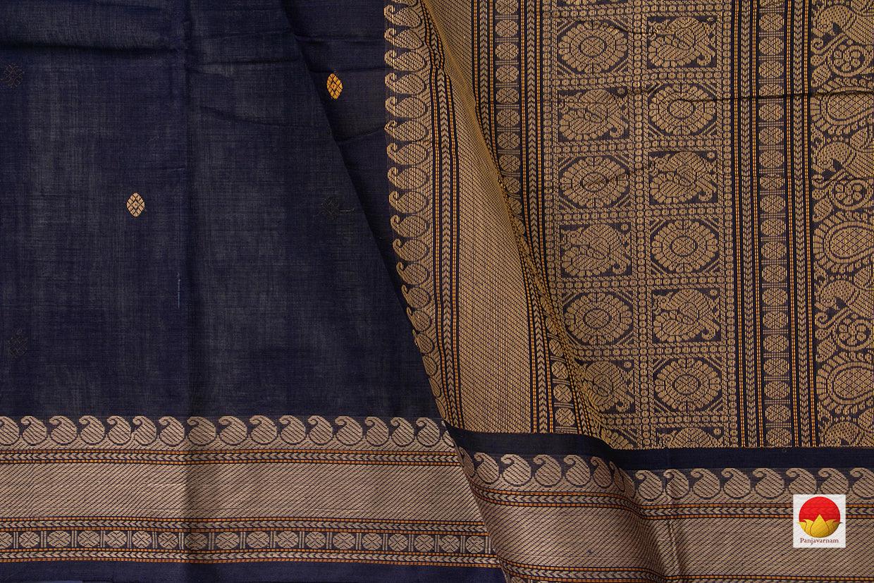 Navy Blue Kanchi Cotton Saree With Butta And Silk Thread Border For Office Wear PV KC 375 - Cotton Saree - Panjavarnam PV KC 375