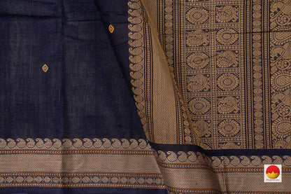 Navy Blue Kanchi Cotton Saree With Butta And Silk Thread Border For Office Wear PV KC 375 - Cotton Saree - Panjavarnam PV KC 375