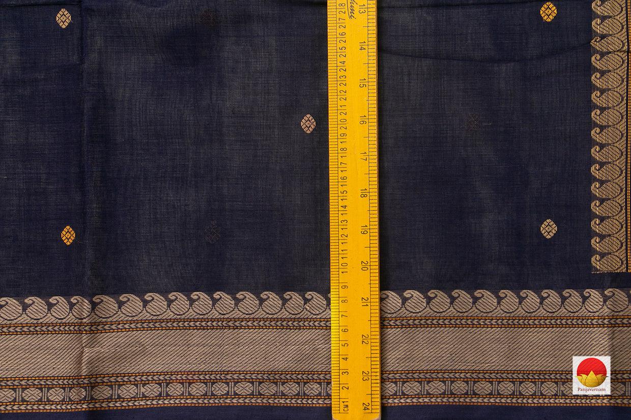 Navy Blue Kanchi Cotton Saree With Butta And Silk Thread Border For Office Wear PV KC 375 - Cotton Saree - Panjavarnam PV KC 375