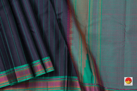 Navy Blue Kanchipuram Silk Saree Handwoven Pure Silk No Zari For Festive Wear PV RM NZ 442 - Silk Sari - Panjavarnam