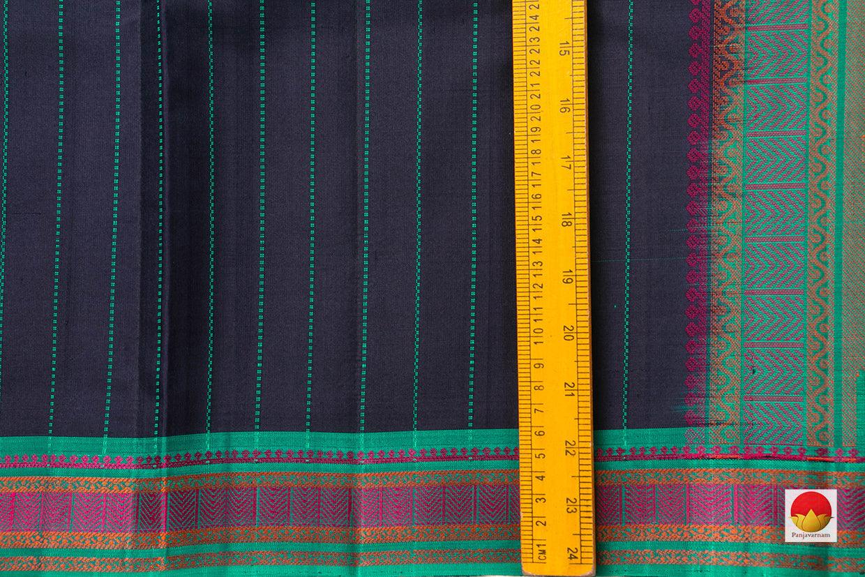 Navy Blue Kanchipuram Silk Saree Handwoven Pure Silk No Zari For Festive Wear PV RM NZ 442 - Silk Sari - Panjavarnam