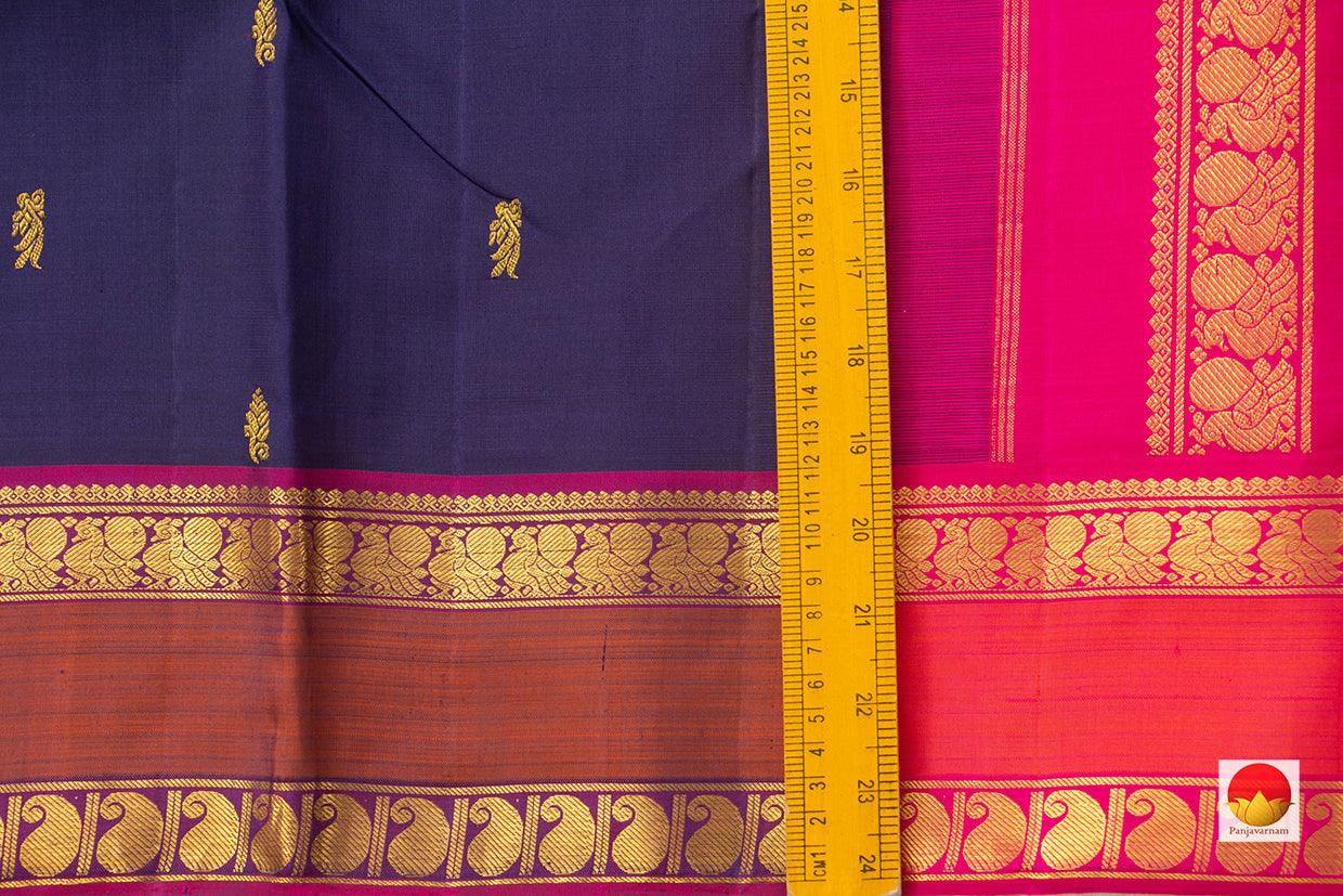 Navy Blue Kanchipuram Silk Saree Handwoven Pure Silk Pure Zari For Wedding Wear PV NYC 929 - Silk Sari - Panjavarnam