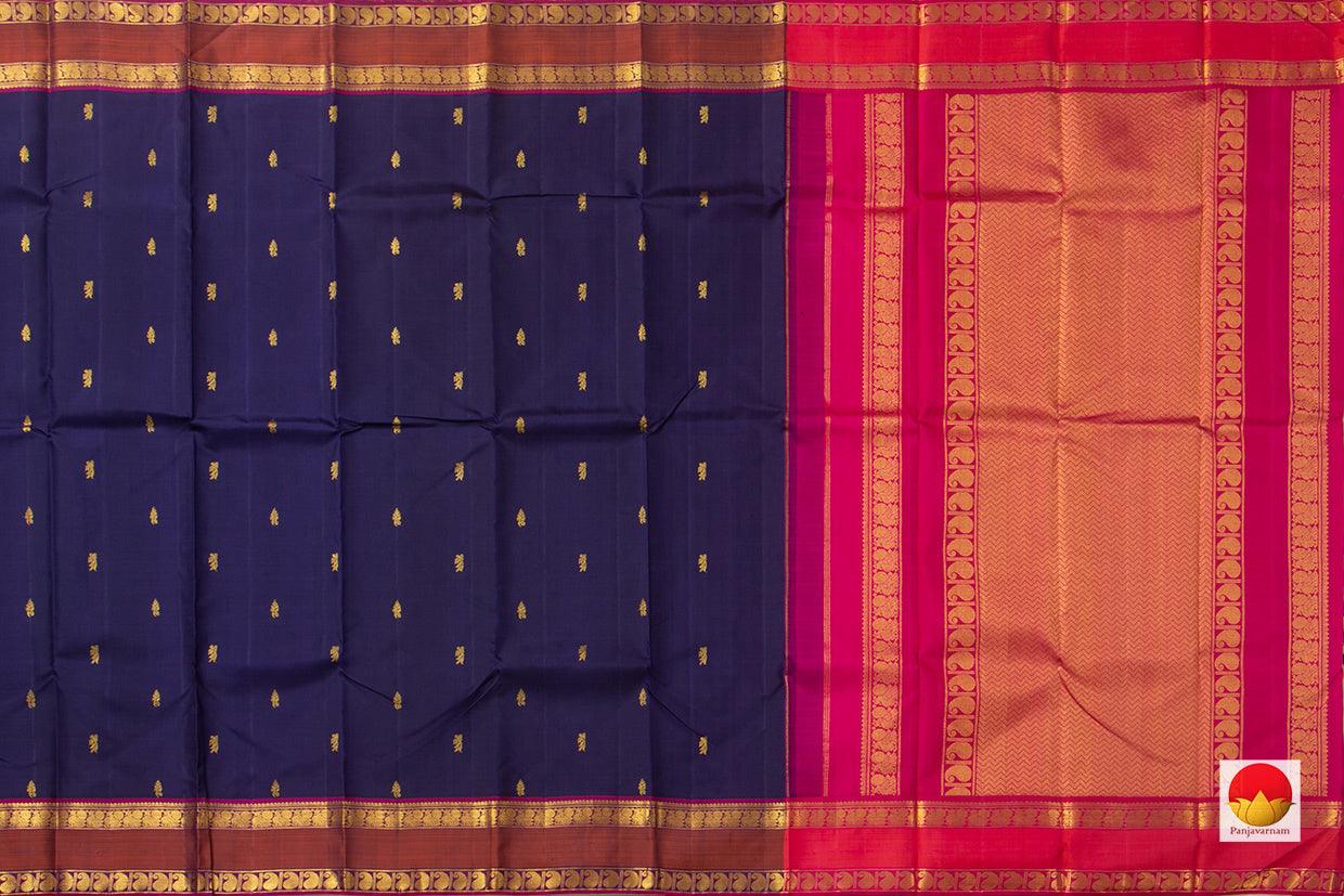 Navy Blue Kanchipuram Silk Saree Handwoven Pure Silk Pure Zari For Wedding Wear PV NYC 929 - Silk Sari - Panjavarnam PV NYC 929