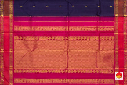 Navy Blue Kanchipuram Silk Saree Handwoven Pure Silk Pure Zari For Wedding Wear PV NYC 929 - Silk Sari - Panjavarnam PV NYC 929