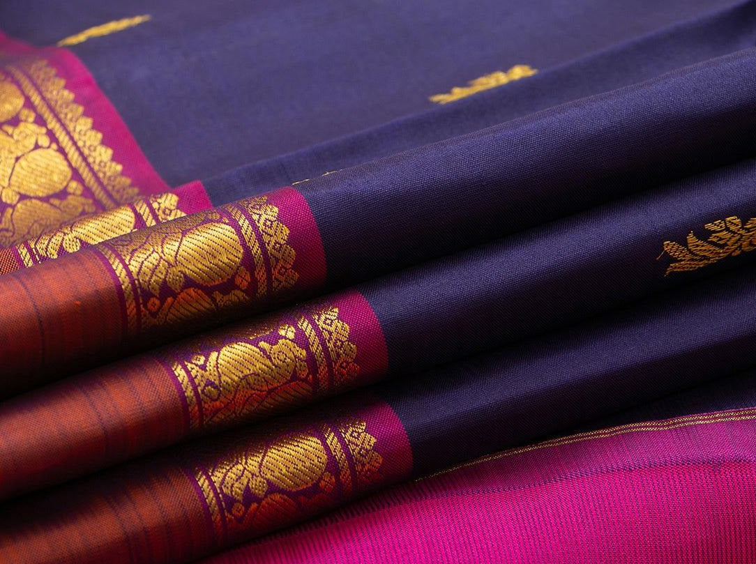 Navy Blue Kanchipuram Silk Saree Handwoven Pure Silk Pure Zari For Wedding Wear PV NYC 929 - Silk Sari - Panjavarnam PV NYC 929