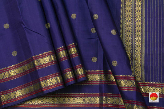 Navy Blue Kanchipuram Silk Saree With Kamalam Butta Handwoven Pure Silk Pure Zari For Wedding Wear PV NYC 809 - Silk Sari - Panjavarnam