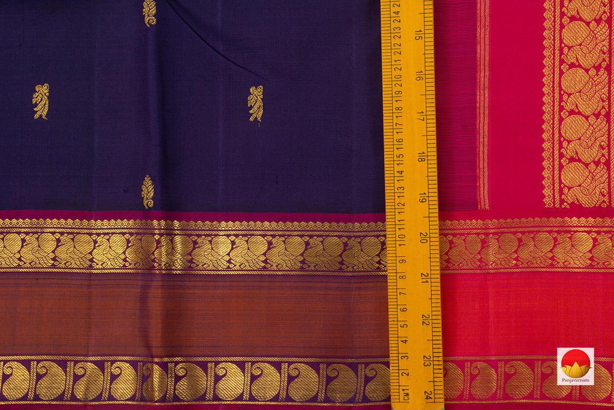 Navy Blue Kanchipuram Silk Saree With Maroon Border Handwoven Pure Silk Pure Zari For Wedding Wear PV NYC 694 - Silk Sari - Panjavarnam
