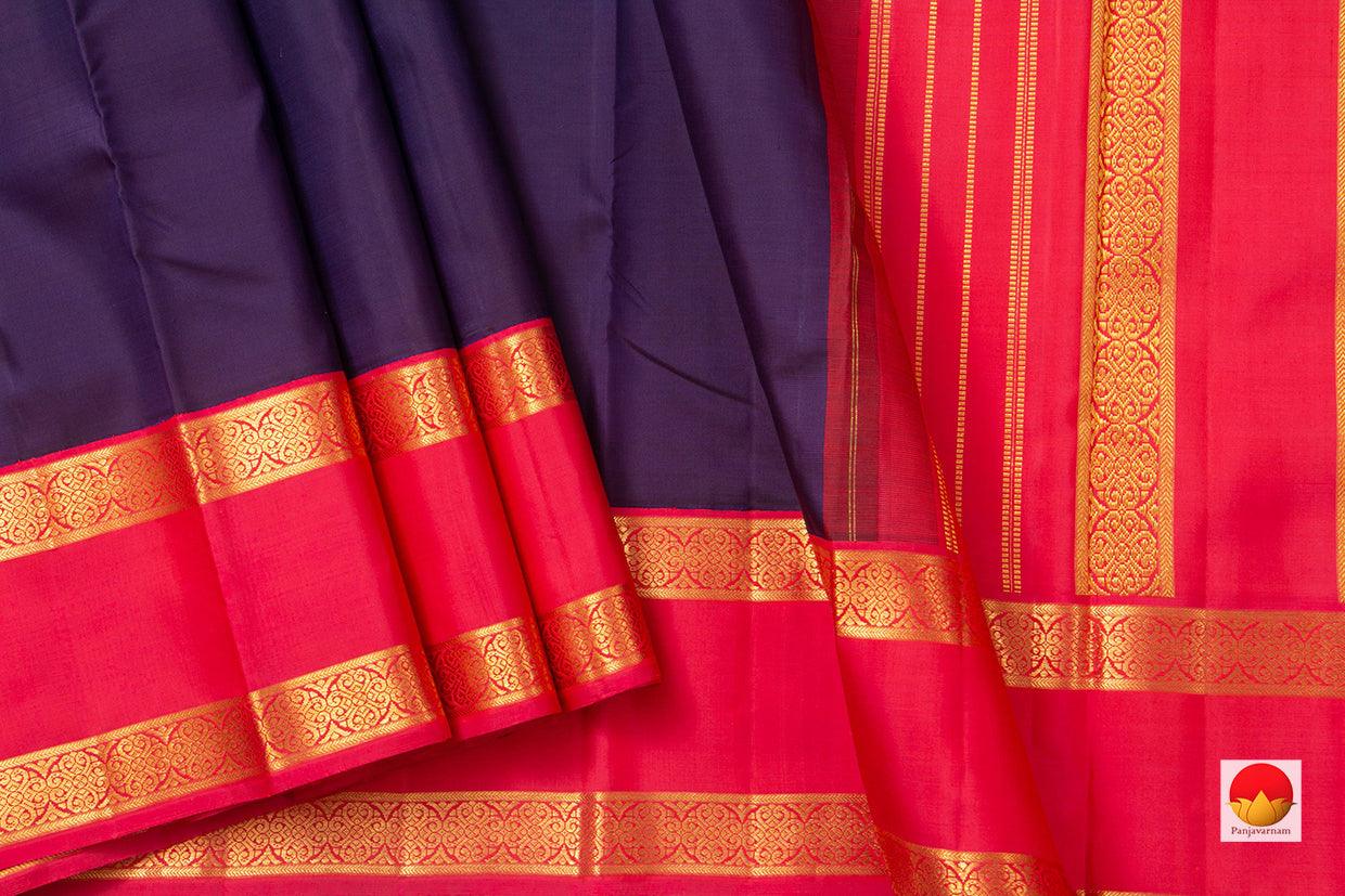 Navy Blue Kanchipuram Silk Saree With Pink Korvai Rettai Pettu Border Handwoven Pure Silk Pure Zari For Wedding Wear PV NYC 915 - Silk Sari - Panjavarnam