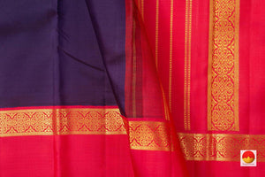 Navy Blue Kanchipuram Silk Saree With Pink Korvai Rettai Pettu Border Handwoven Pure Silk Pure Zari For Wedding Wear PV NYC 915 - Silk Sari - Panjavarnam PV NYC 915