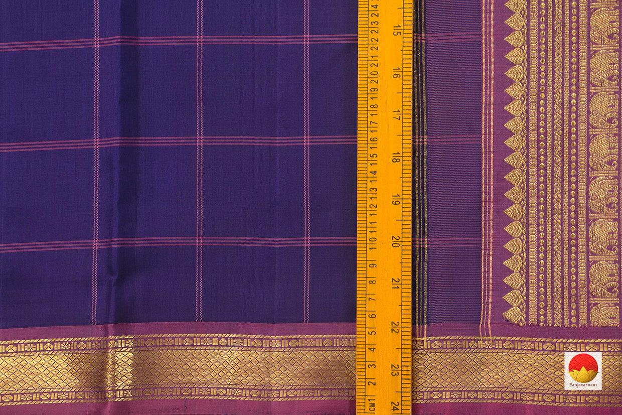 Navy Blue With Pink Checks Kanchipuram Silk Saree Handwoven Pure Silk Pure Zari For festive Ocassion PV NYC 868 - Silk Sari - Panjavarnam