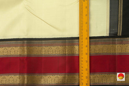 Off White And Black Kanchipuram Silk Saree Handwoven Pure Silk Pure Zari For Festive Wear PV NYC 810 - Silk Sari - Panjavarnam PV NYC 810